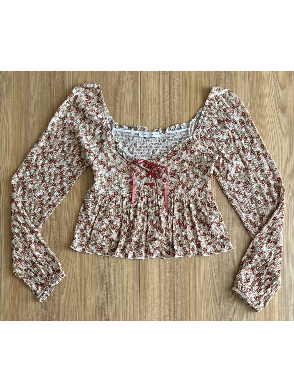 Altard State Coquette Milkmaid Babydoll Crop Top Smocked Wmns S Floral Cottage
